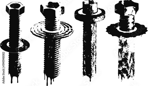grunge bolts and nuts vector illustration industrial rusty hardware fasteners set