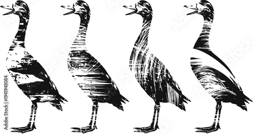 vintage black and white duck silhouettes with rough textured distressed effect