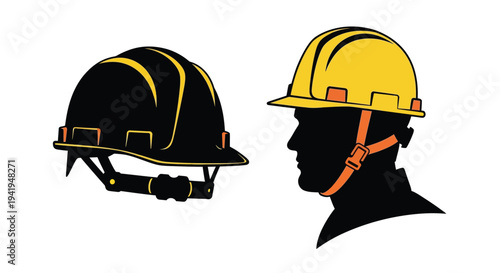 Construction helmets one in color and one as a dark silhouette