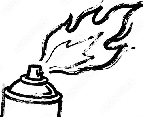 Spray paint can releasing flame fire burning from aerosol spray nozzle in black sketch