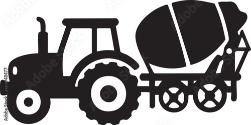 Concrete Mixer Truck with Tractor Base Icon – Heavy Construction Machinery Silhouette