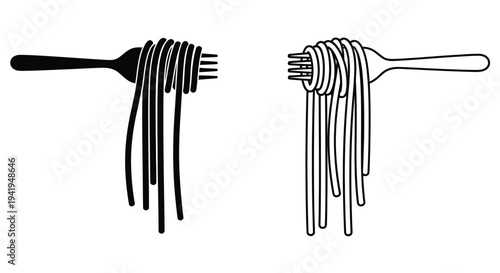Two forks with spaghetti a simple black graphic silhouette