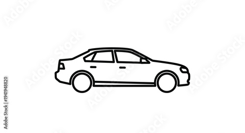 Simple line drawing of a sedan vehicle black and white silhouette