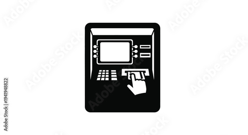 Black atm machine with a hand inserting a card silhouette