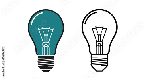 Two lightbulbs one colored and one a dark outline silhouette