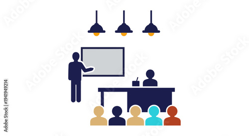 Team collaboration training workshop in flat icon style