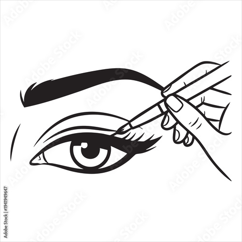 A hand applying eyeliner to a woman's eye