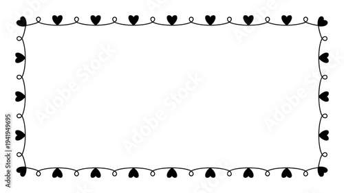 A charming rectangular frame adorned with a decorative string of small black hearts and dots.