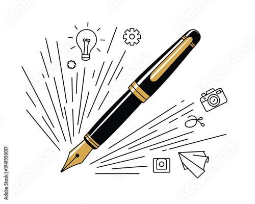 Elegant fountain pen symbolizes writing, creativity, and the generation of innovative business ideas.