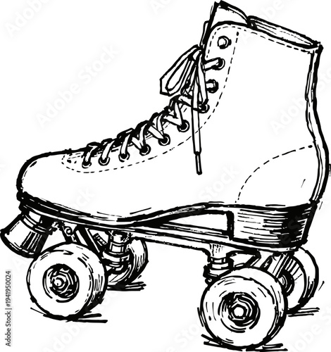 Classic roller skate with high top design and four wheels skater footwear illustration