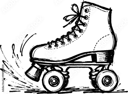 Vintage roller skate with laces on wheels retro inline skating footwear illustration