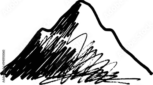 Abstract black and white mountain sketch with sharp peak and rough shading lines
