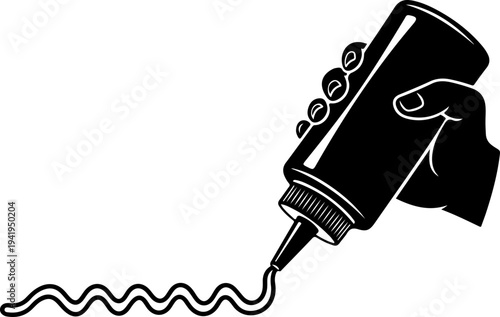 Squeeze Bottle Drawing Zigzag Cheese Line vector illustration