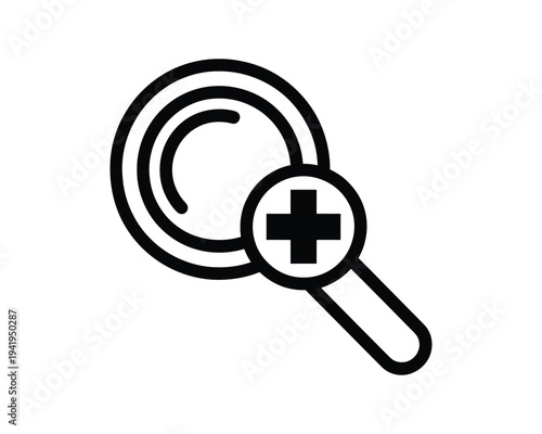 Magnifying glass icon with a plus symbol indicates a search function for increased detail or zoom.