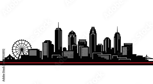 City skyline with ferris wheel and skyscrapers