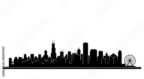 Chicago city skyline with ferris wheel silhouette