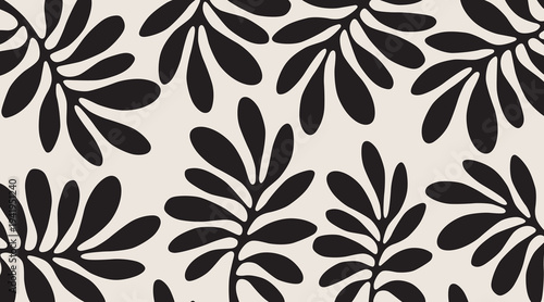 Elegant black and white leaf pattern with intricate organic design elements. Vector illustration