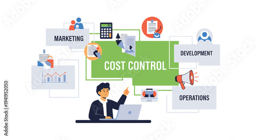 Vector illustration of business man controlling costs
