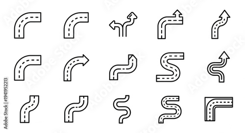 Road Curve Icons - A Collection of Directional Symbols.