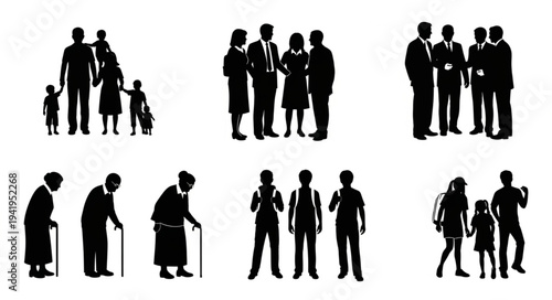 Silhouettes of People in Various Life Stages and Groupings.