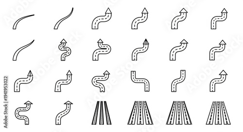 Collection of Road and Direction Icons in Vector Format.
