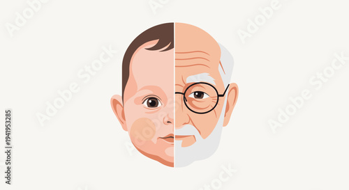 Transformation concept: baby and elderly man split face