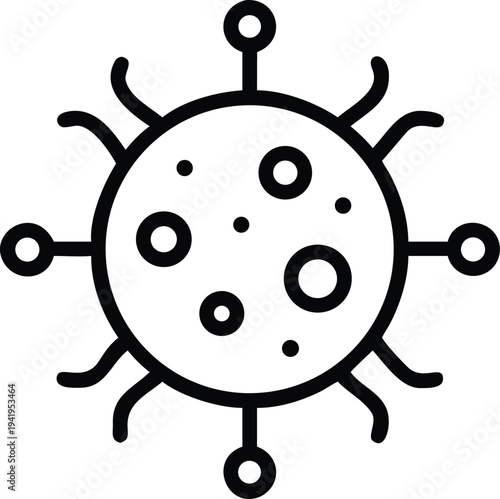A simple line drawing of a virus particle with protrusions and circular features