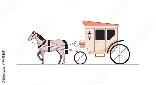 Elegant horse-drawn carriage in minimalist design for retro