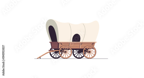 Vintage covered wagon on white background: rustic travel design