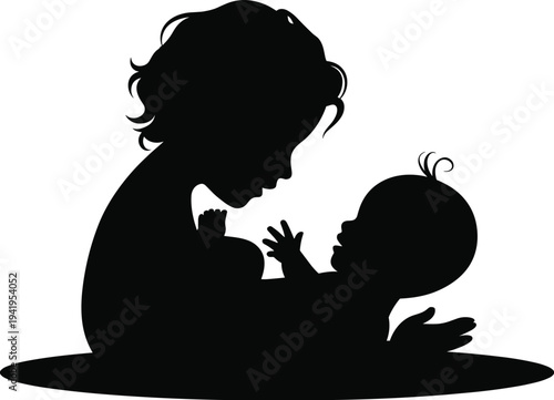 Silhouette of a mother tenderly holding her baby in a loving embrace, showcasing a bond of deep affection and care