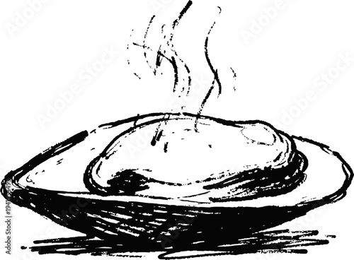Steaming baked potato on a plate, hot freshly cooked comfort food classic meal illustration