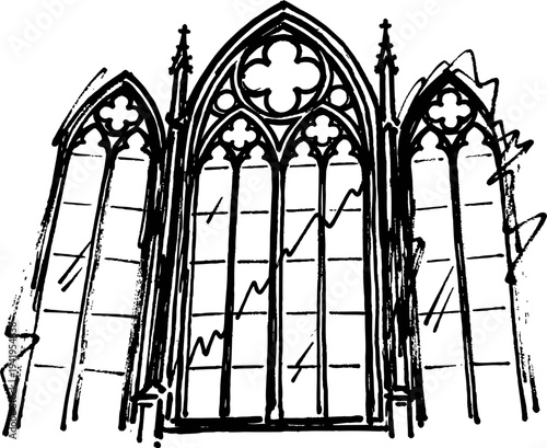 Gothic cathedral window with pointed arches and ornate tracery detailed architectural design