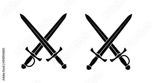 Two pairs of crossed swords depicted in a stark black graphic a bold silhouette high quality