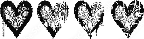 heart shaped fingerprint patterns in black and white with varying distressed textures