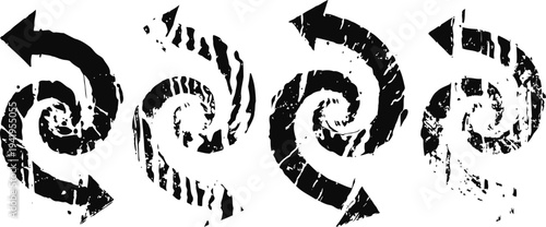 grunge circular arrows set with rough textures abstract looped direction symbols in black and white