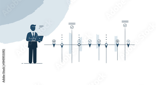 Vector illustration of businessman with workflow process timeline