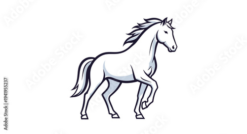A white horse is running in a natural outdoor environment with a dynamic illustration style.