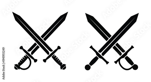 Two crossed swords depicted in a stark black design emphasizing historical weaponry silhouette high quality professional