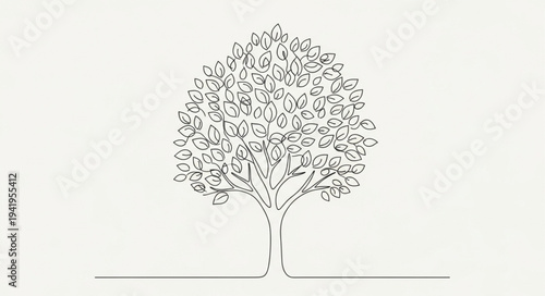 Detailed Illustration of a Tree with Branches and Leaves.