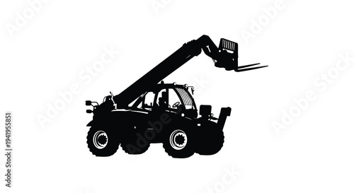 A striking black silhouette of a telehandler showcasing its mechanical design silhouette high quality professional detailed