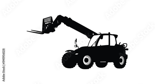 A detailed black silhouette of a telehandler lifting equipment showcasing its powerful build silhouette high quality