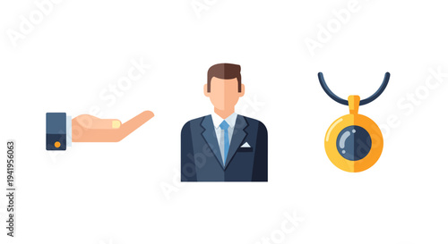 Businessman avatar with outstretched hand and modern pendant on white