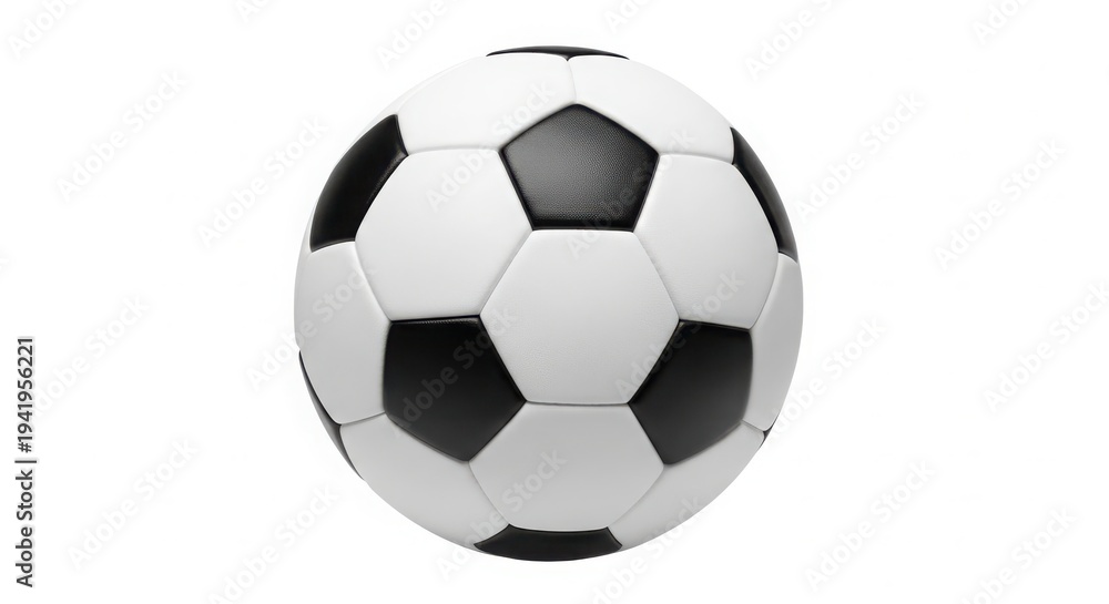 Fototapeta premium A black and white soccer ball on a plain white background.