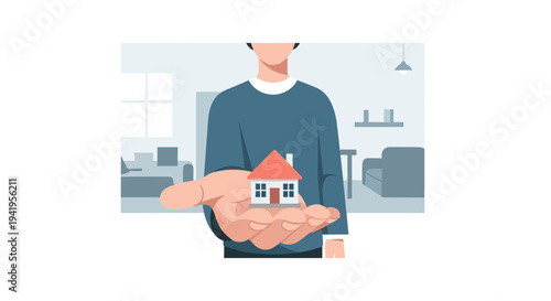 Person holding small house in hand: real estate and homeownership
