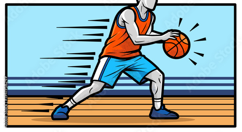 Dynamic basketball player in action with retro comic style