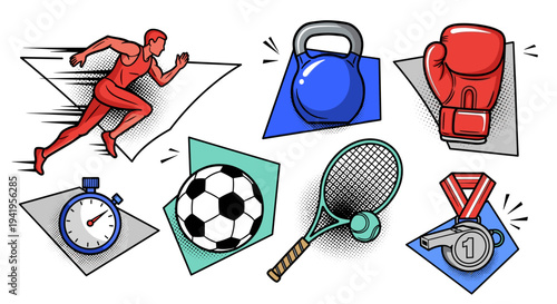 Dynamic sports icons: modern pop art depiction of popular athletic