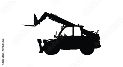 A striking black silhouette depicts a telescopic handler showcasing its industrial design silhouette high quality professional