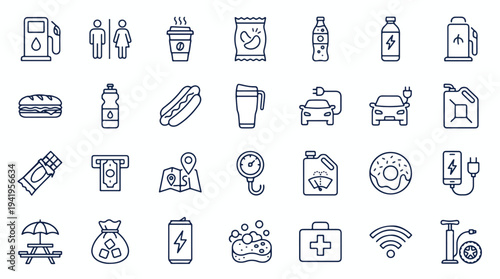 25 Minimalist Line Art Icons Set for Business, Lifestyle, Health, and Technology Flat Design Vector Illustration