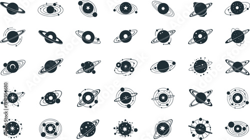 Collection of 30 unique planet icons in various designs