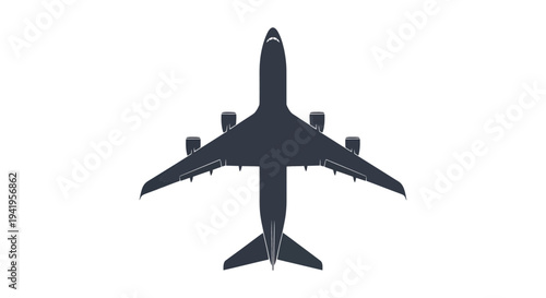 Dark gray airplane viewed from above in flight air travel aircraft flying transportation vehicle plane